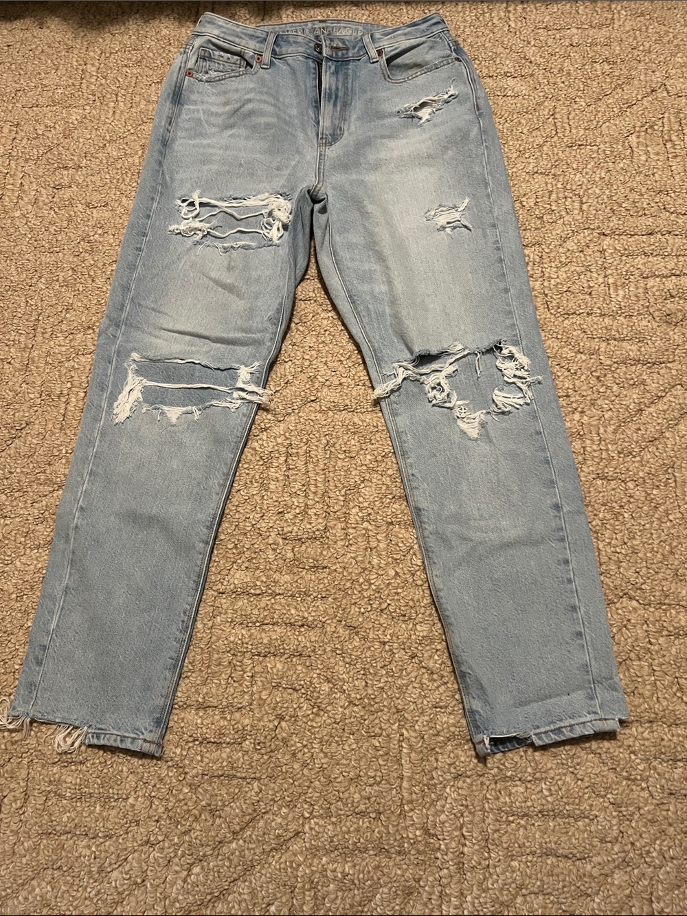 American Eagle Outfitters Light Blue Distressed Straight Leg Jeans
